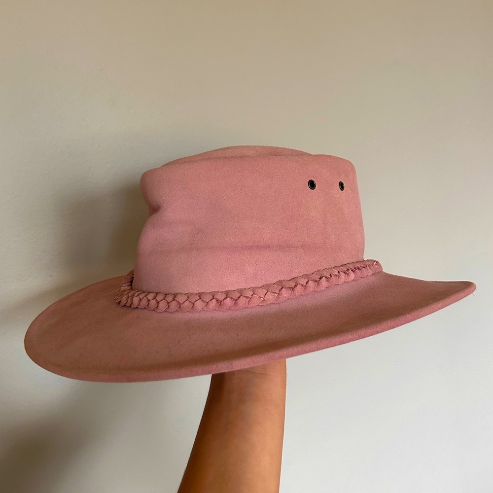Kakadu Traders Australia 100% Leather Fedora Western Hat Dusty Pink L